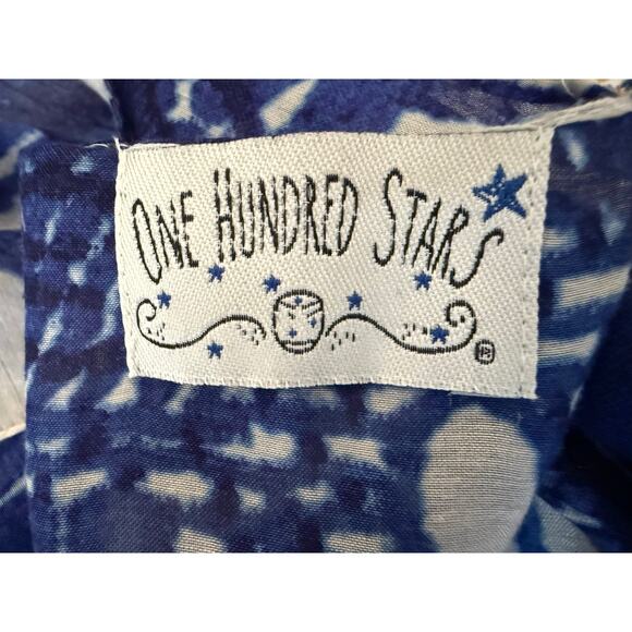 One Hundred Stars Blue Asian Print Kaftan Art Kimono Duster Boho Throwover - Picture 7 of 11